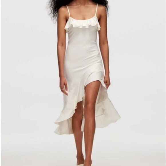 NWT Aritzia Wilfred Clink Dress Drapey Jersey Ruffle Maxi Dress - Picture 1 of 8